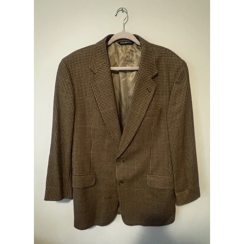Alan Flusser 42L Brown  Plaid Wool Cashmere  Mens Blazer‎ Sport Coat Jacket Saks